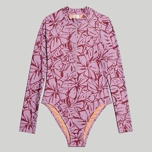 Madewell Rash Guard One Piece Swimsuit in Vibrant Lilac